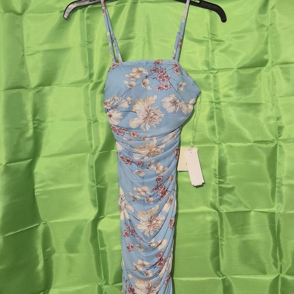 Chic Floral Blue Prom Dress